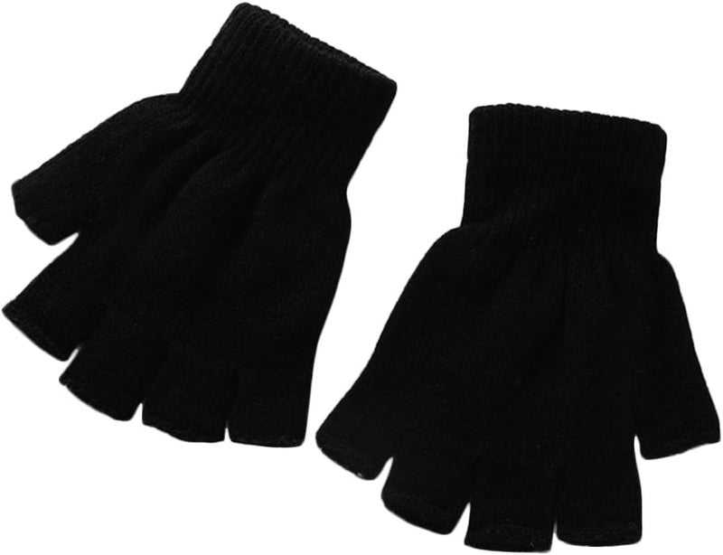XF Boys' and Girls' Solid Knitted Half Finger Mittens Typing Gloves, Small - Image 1